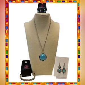 Paparazzi Silver Tone & Faux Turquoise Necklace Set